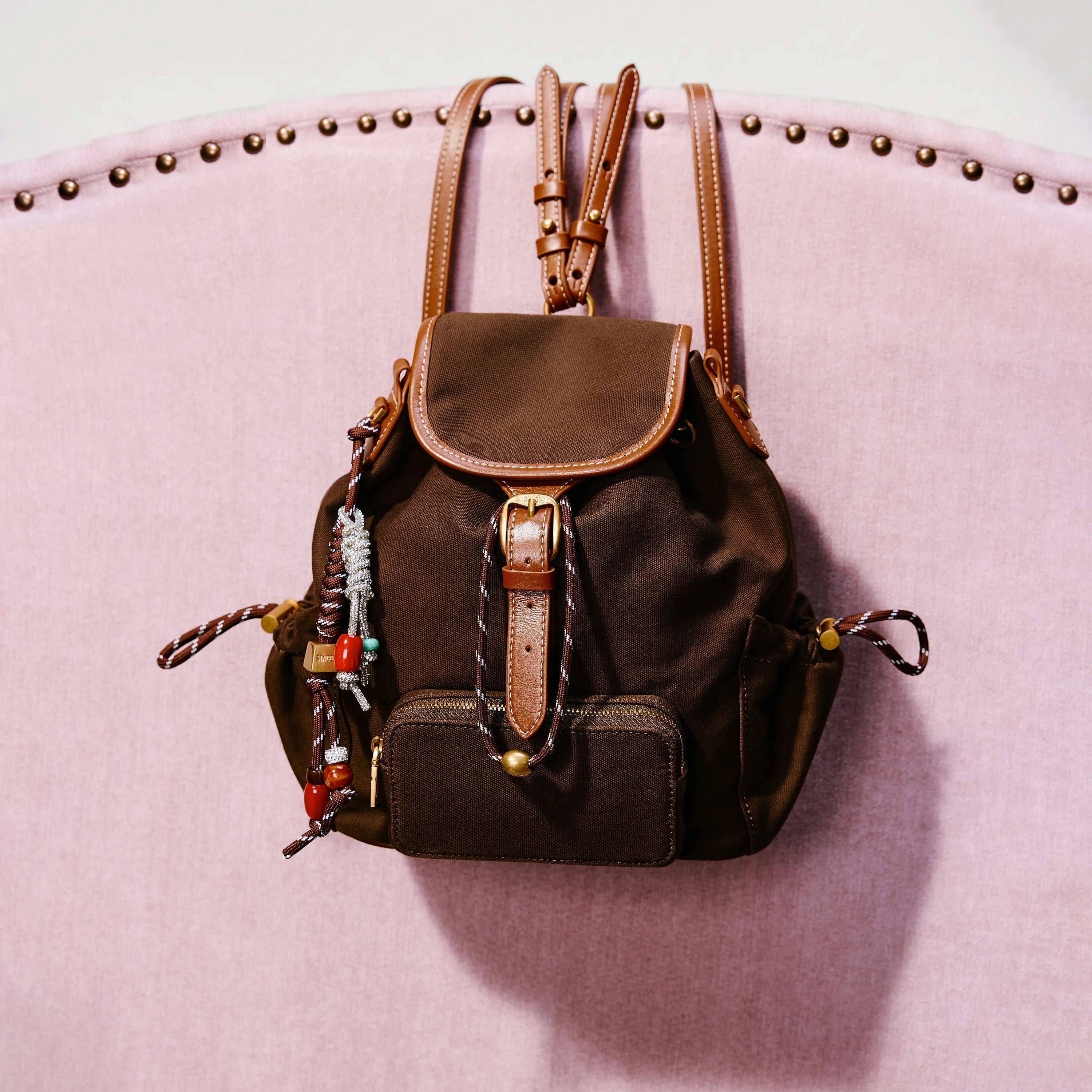 Backpack - Vintage Backpack with Leather Trim X8389 - Image 10