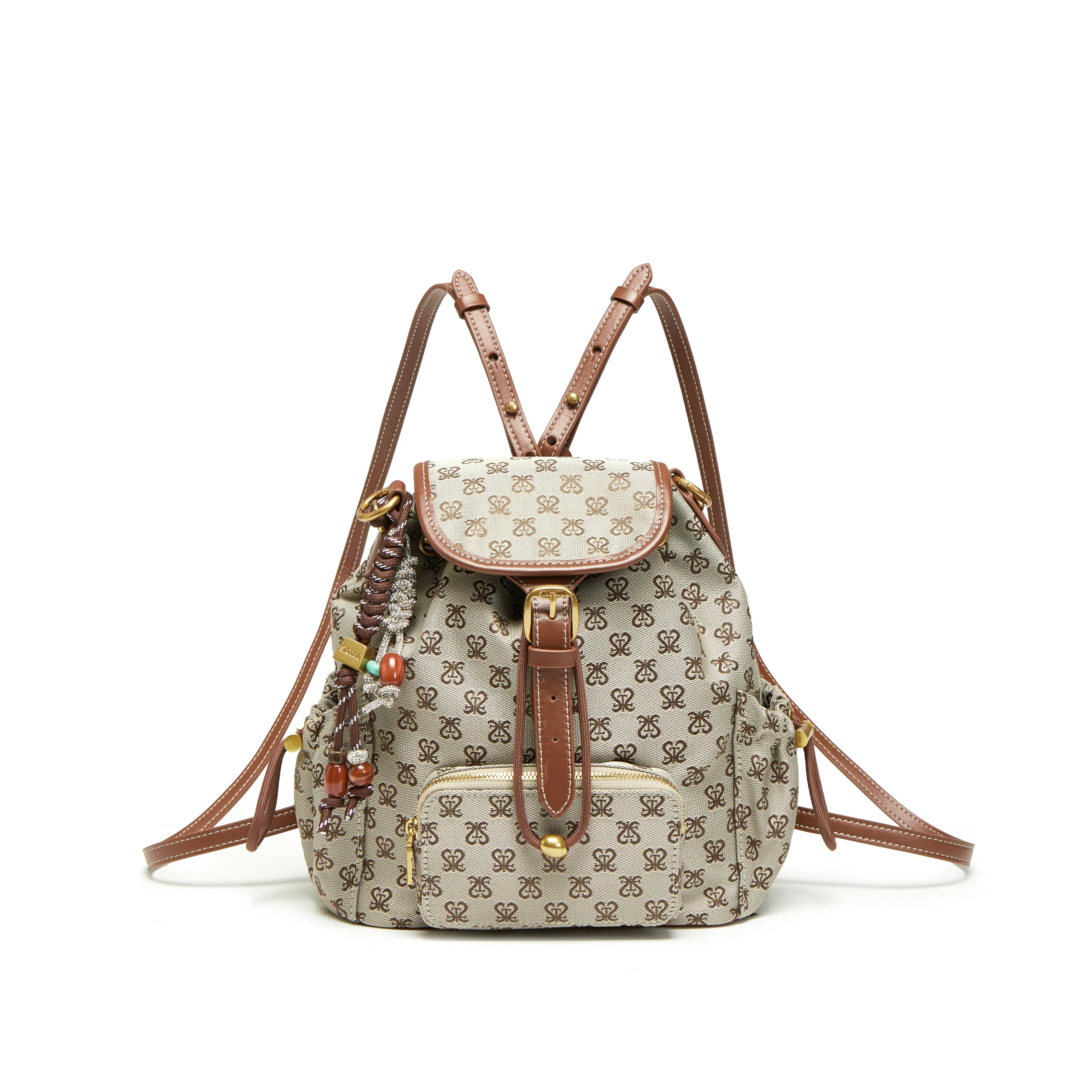 Backpack - Vintage Backpack with Leather Trim X8389 - Image 11