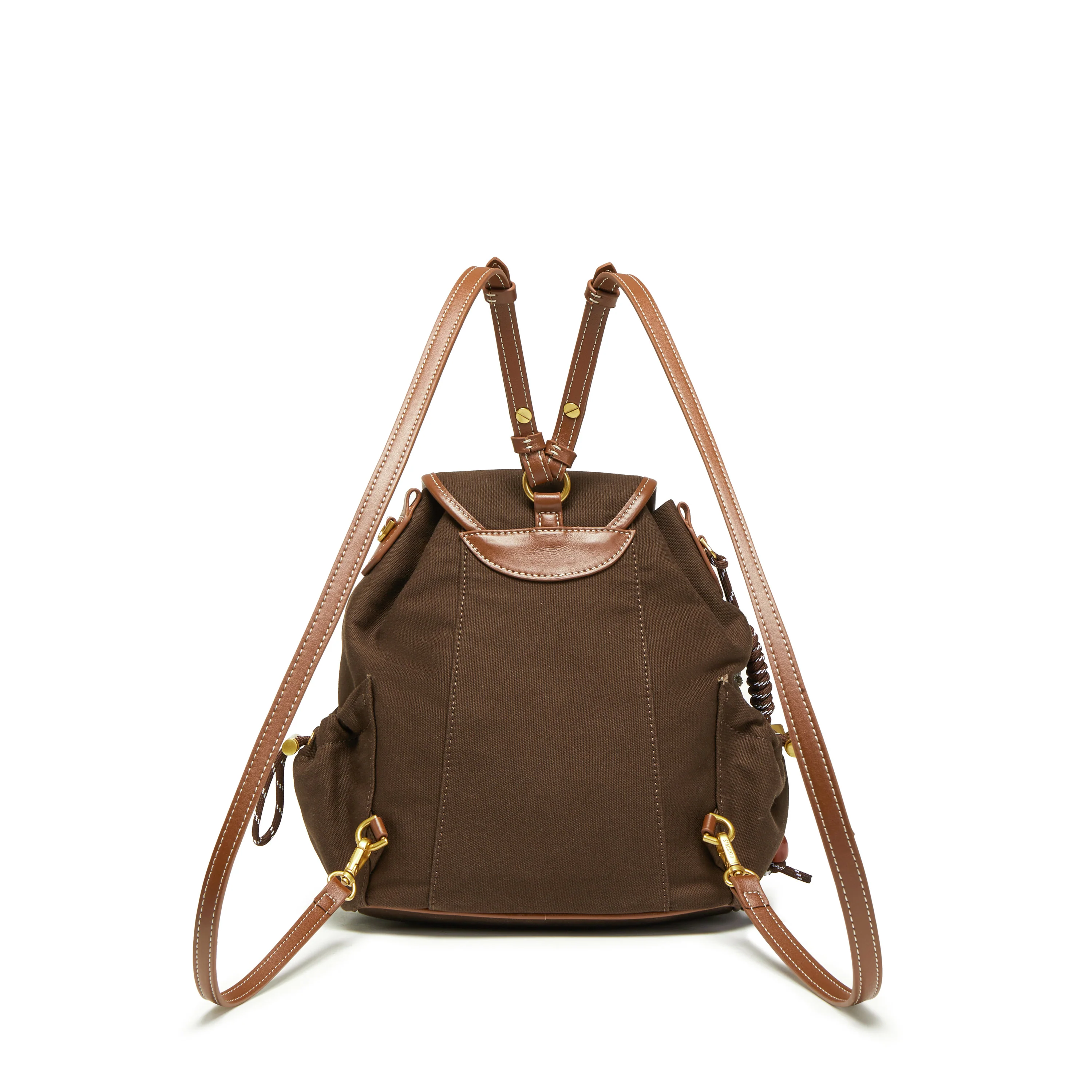 Backpack - Vintage Backpack with Leather Trim X8389 - Image 3
