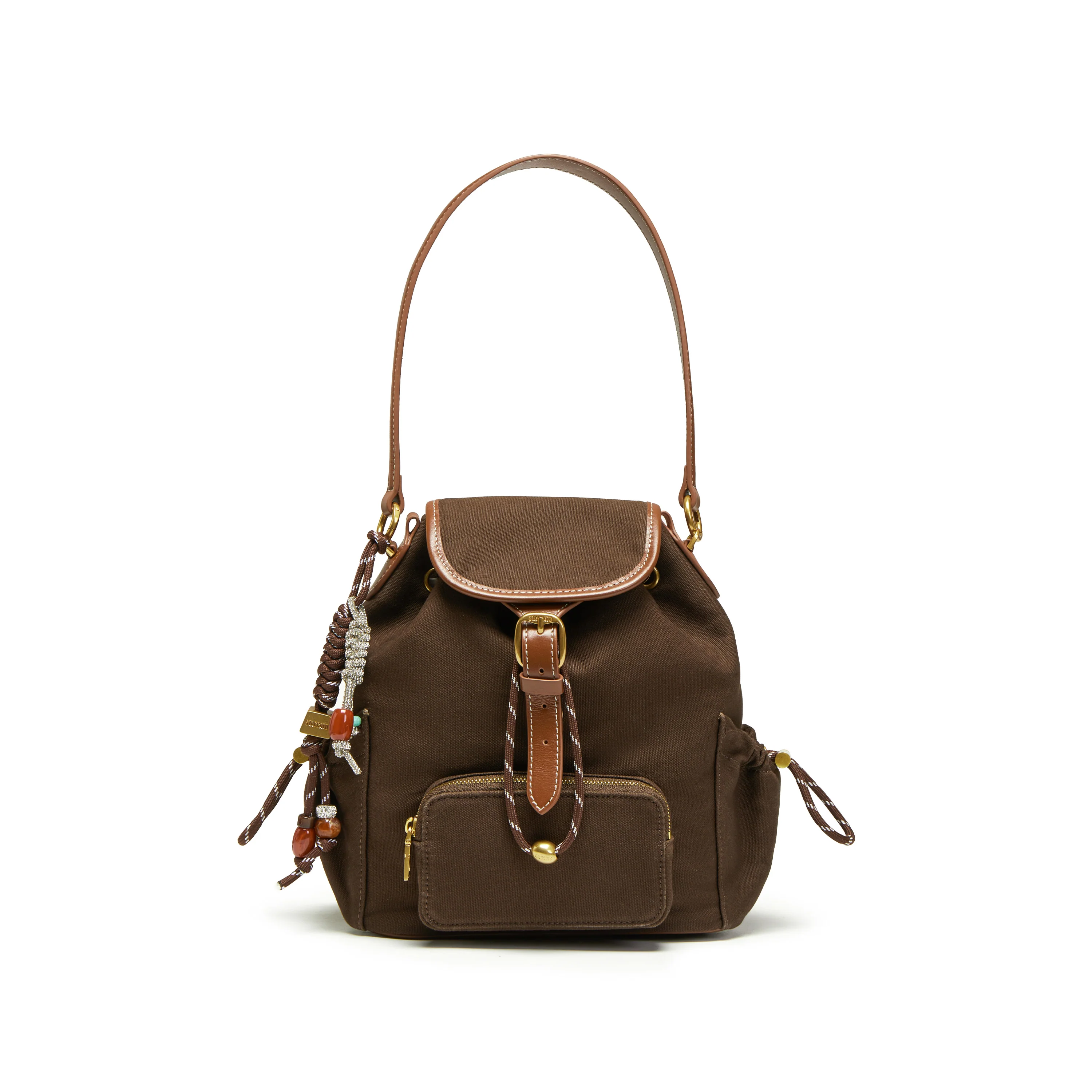 Backpack - Vintage Backpack with Leather Trim X8389 - Image 4