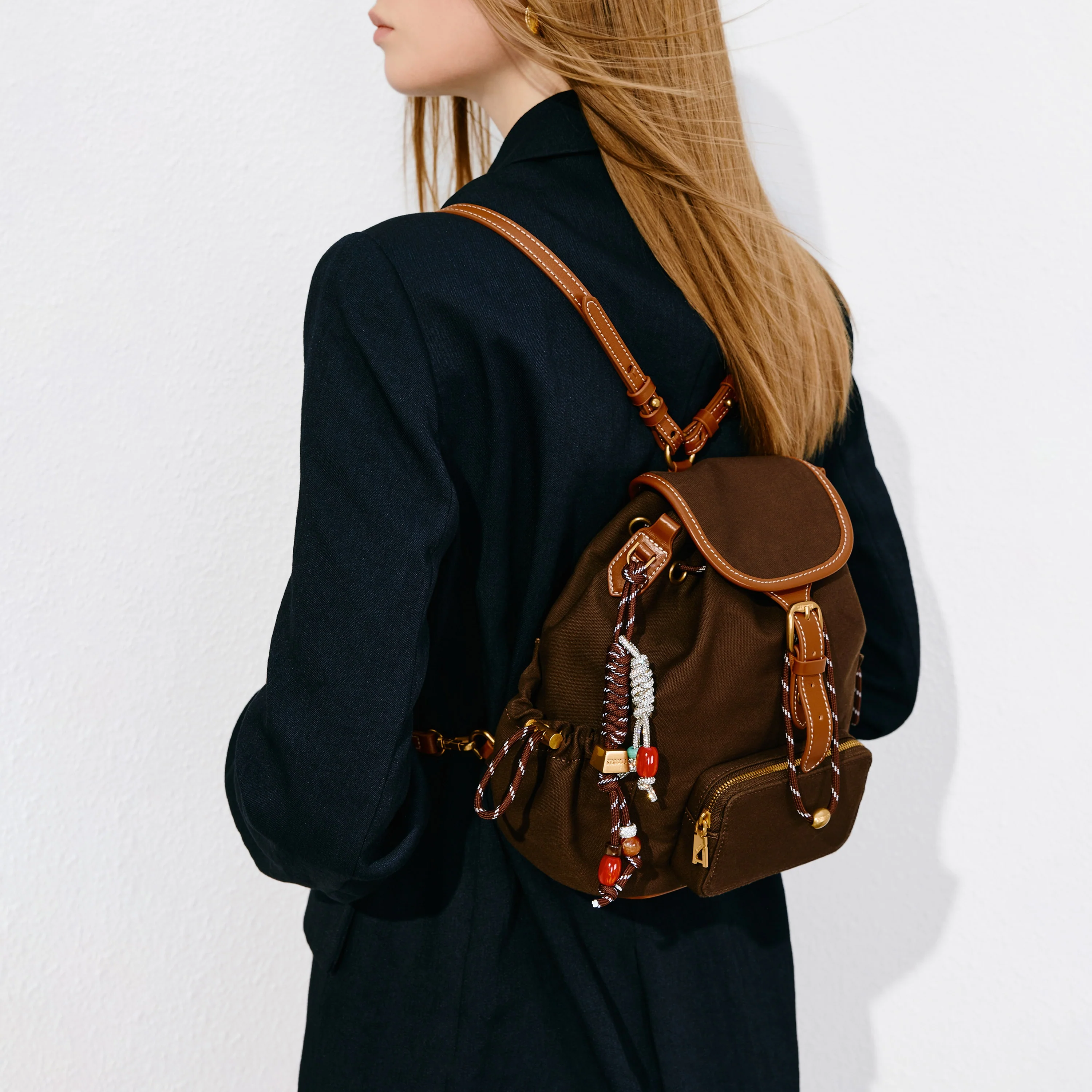 Backpack - Vintage Backpack with Leather Trim X8389 - Image 9