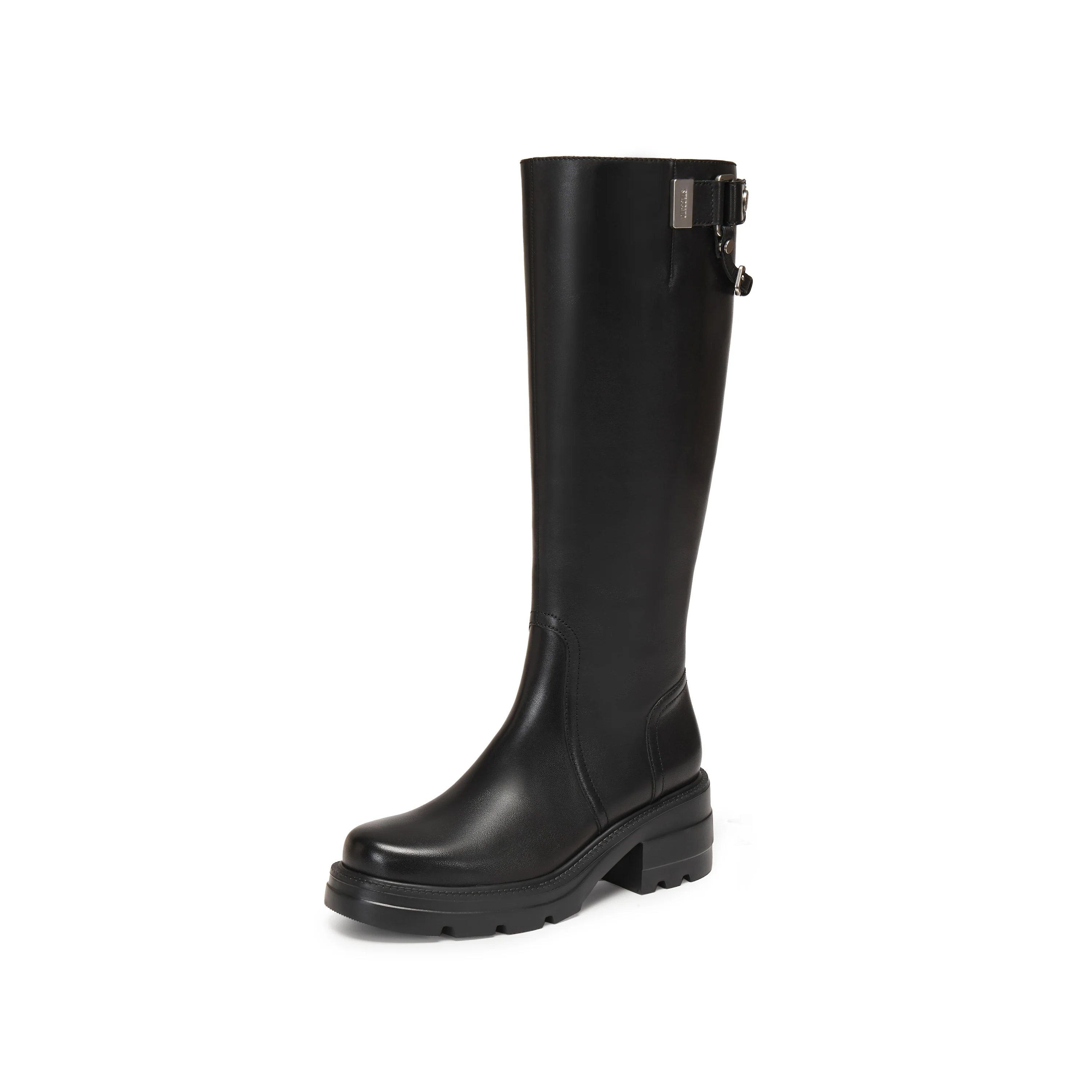 Boots - Black Leather Knee-High Boots with Buckle Detail EEZ42 - Image 8