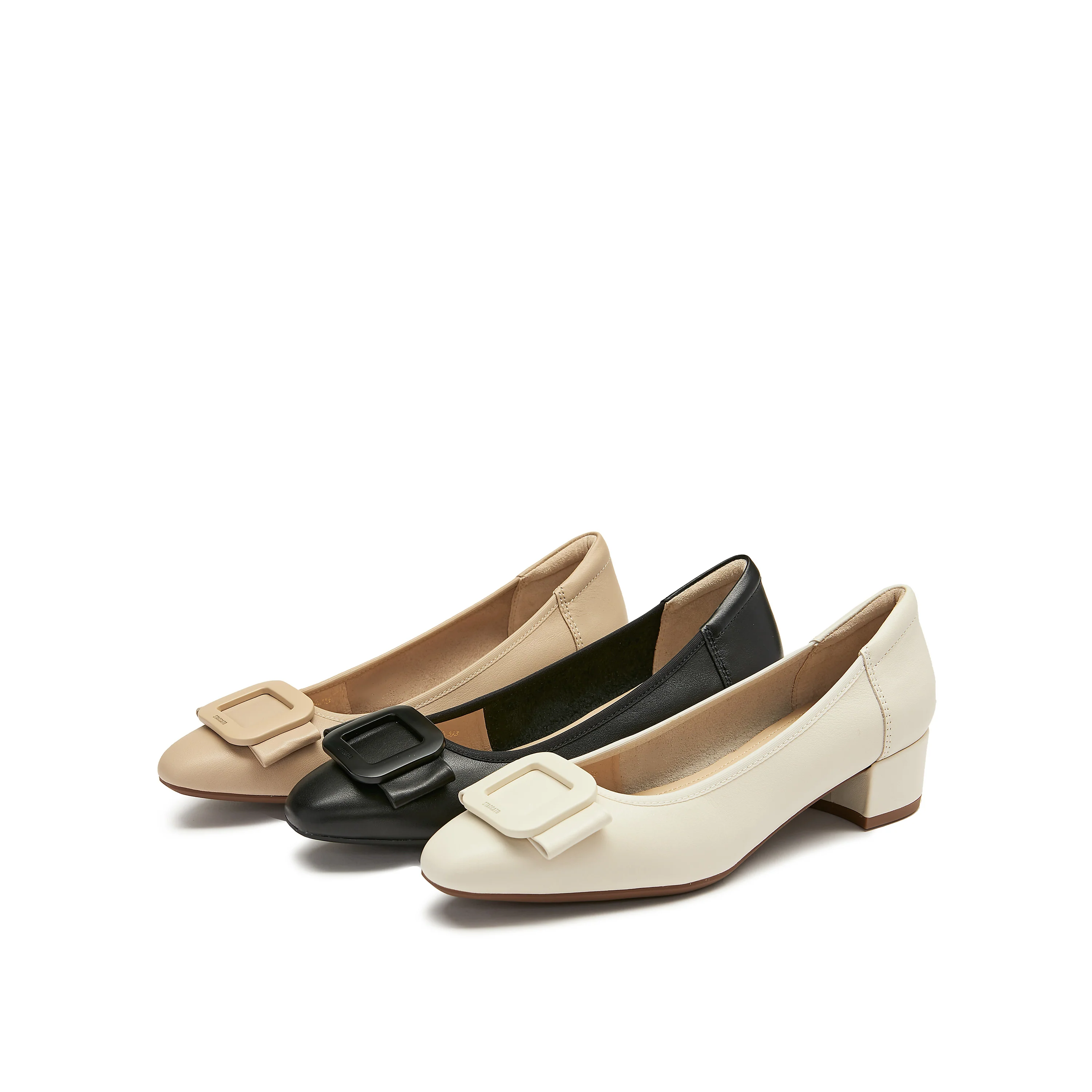 Court Shoes - Leather Bow Buckle Block Heel Mid Pumps EGU03 - Image 4