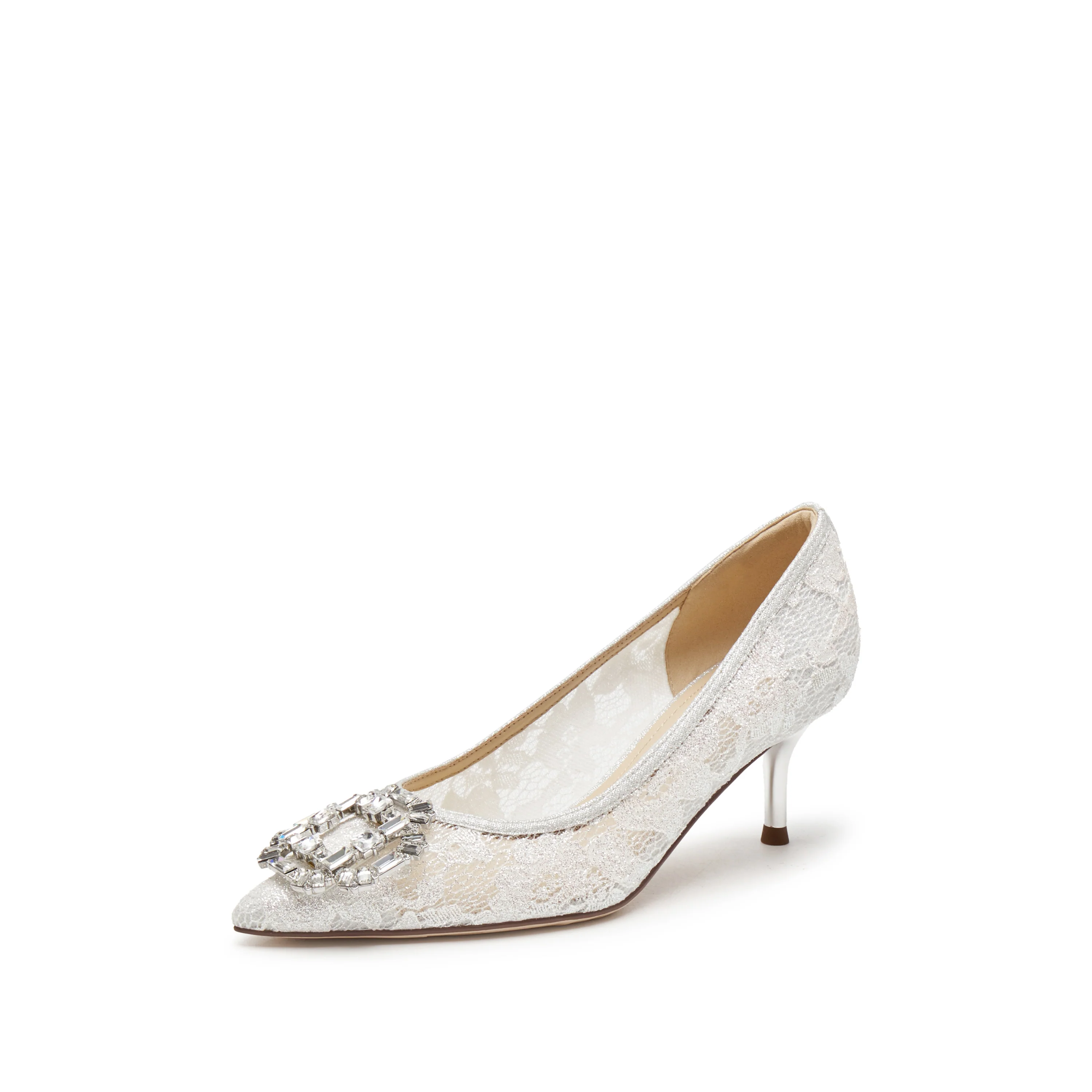 Court Shoes - Pointed Toe Lace Upper Stiletto Heel Pumps 9NW83 - Image 5