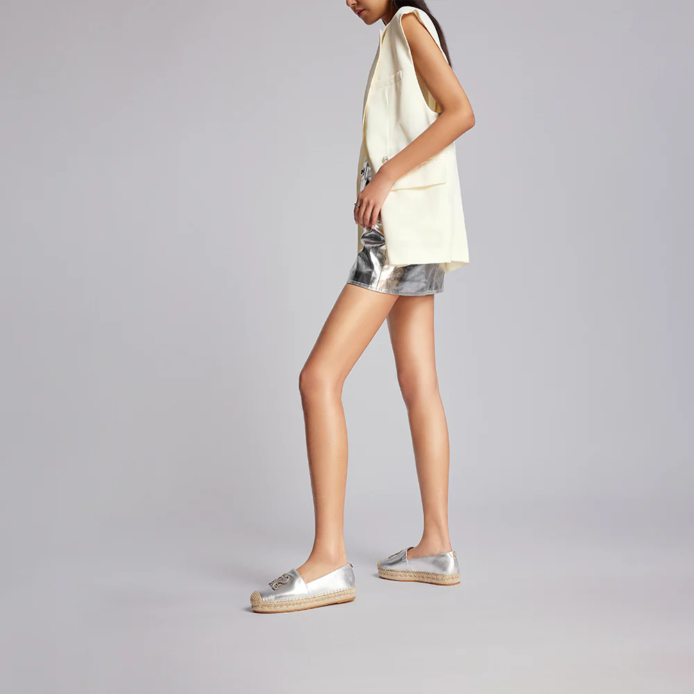 Espadrilles - EspaCharm Grace Silver Barley Slip-On Flats EDT12 - Image 4