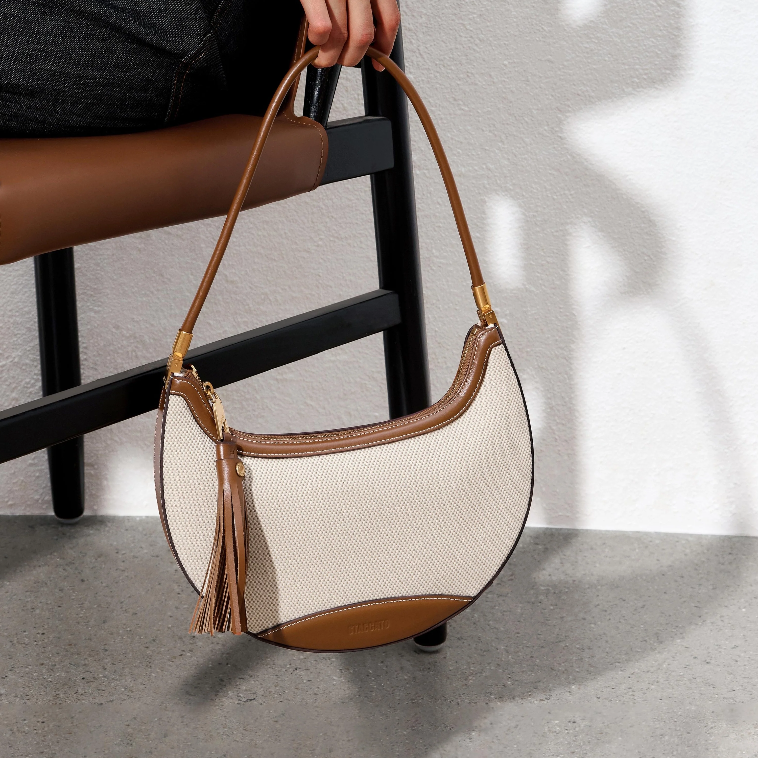 Handbag - Beige Leather Retro Underarm Shoulder Bag X8184 - Image 6