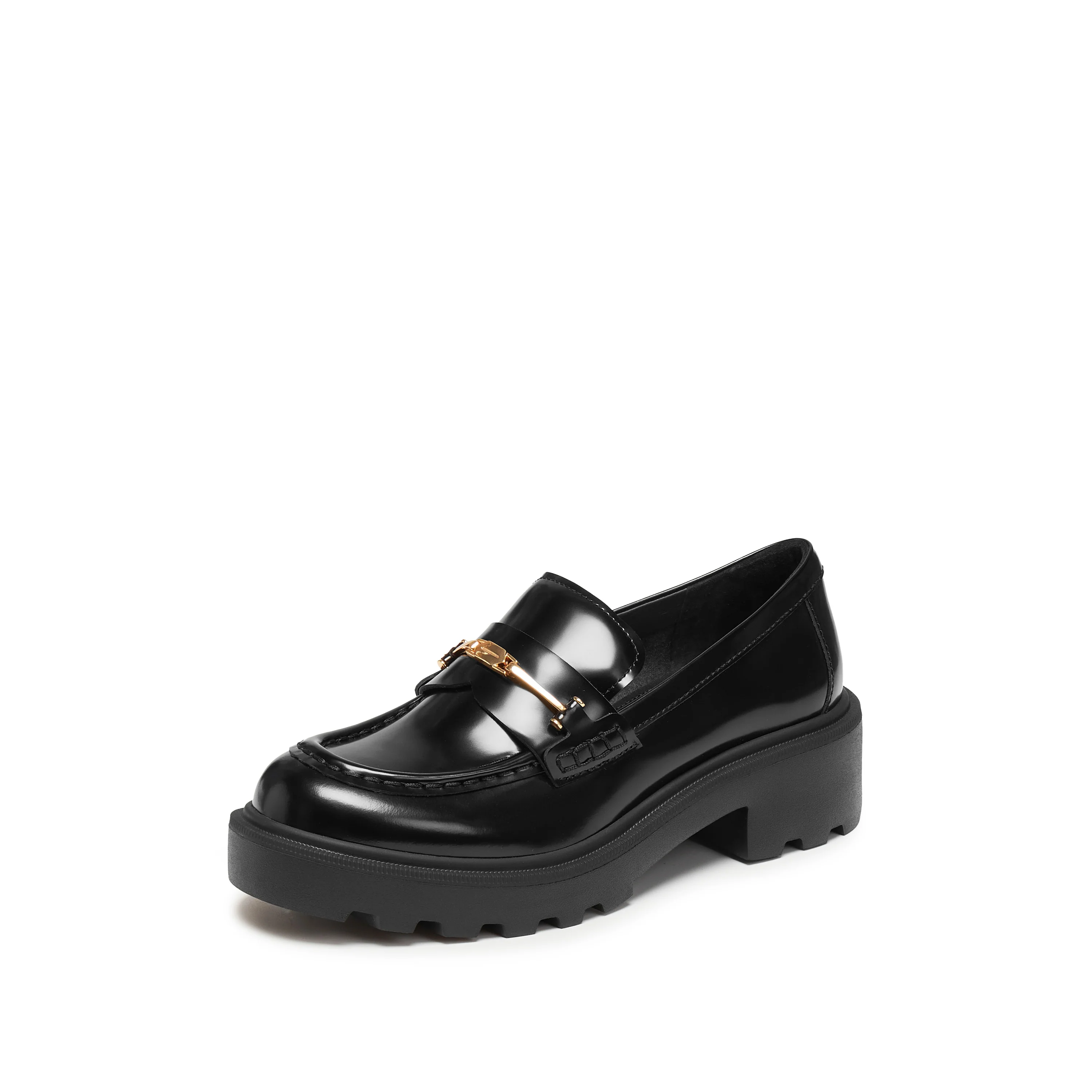 Loafers - Black Leather Jazzy Gold Slip-On Loafers EGB55 - Image 8