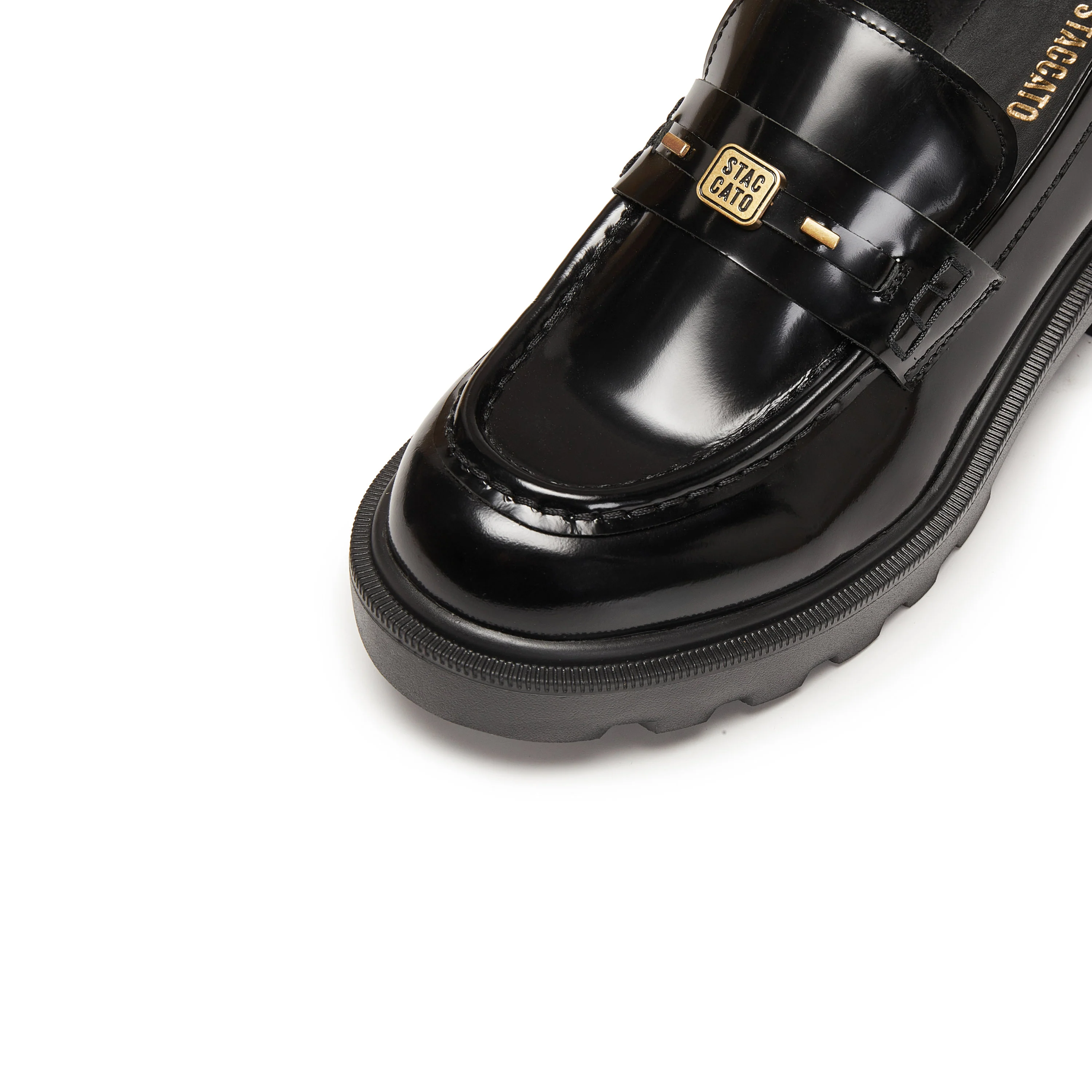 Loafers - Black Leather Slip-On Loafers EGB60 - Image 9