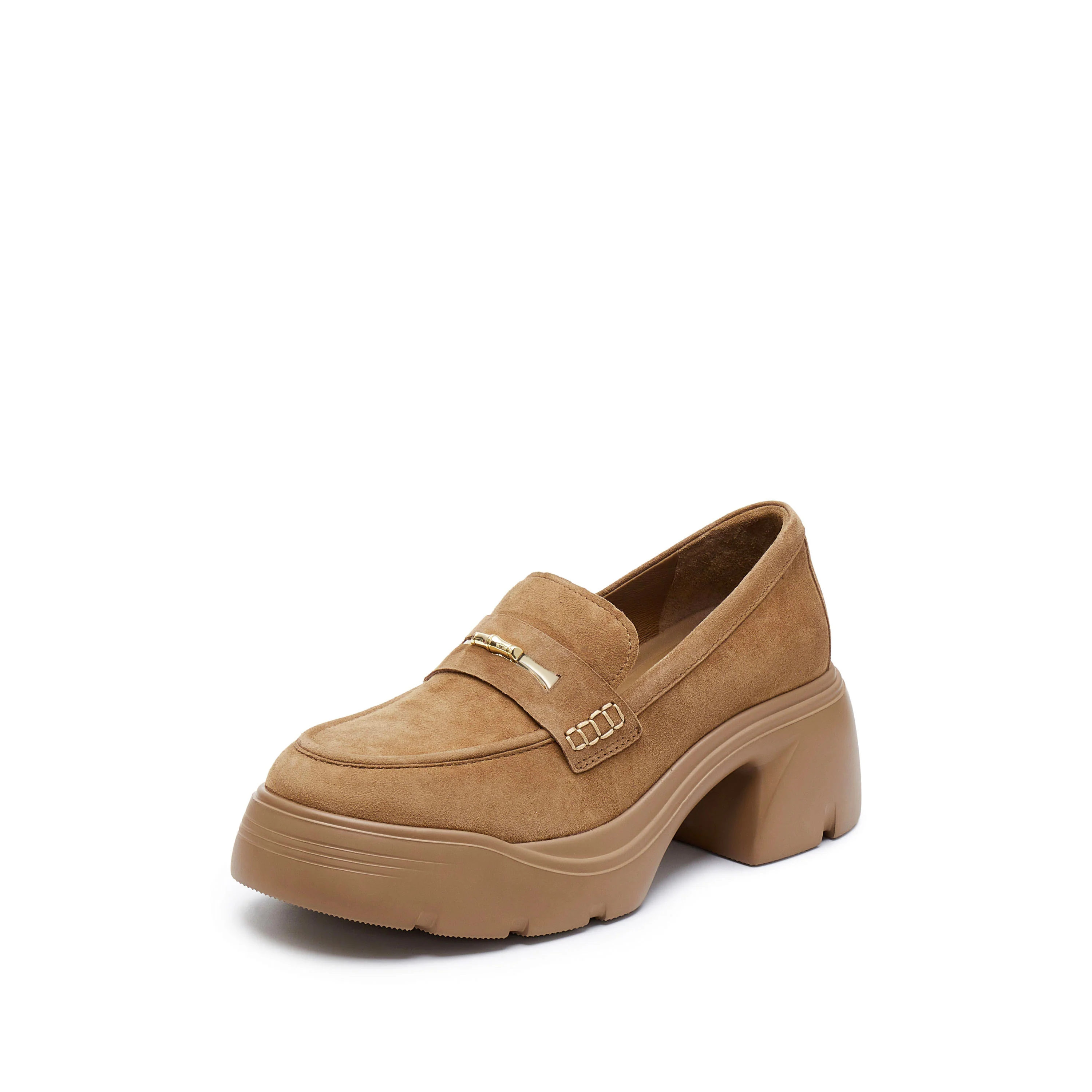 Loafers - Golden Bamboo Platform Leather Loafers EZJ03 - Image 5