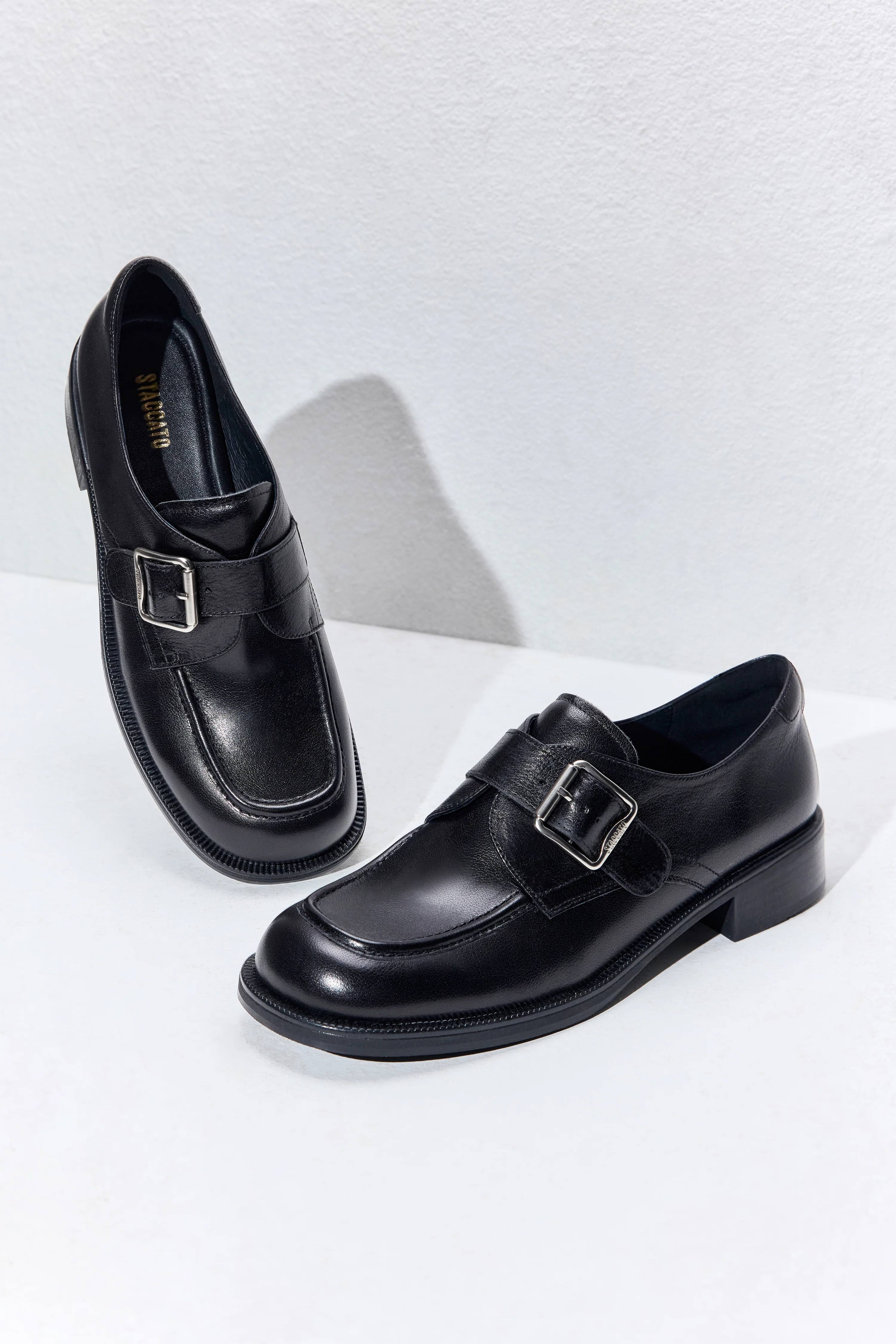 Loafers - Leather Retro Square Buckle Slip-On Loafers B8212 - Image 7