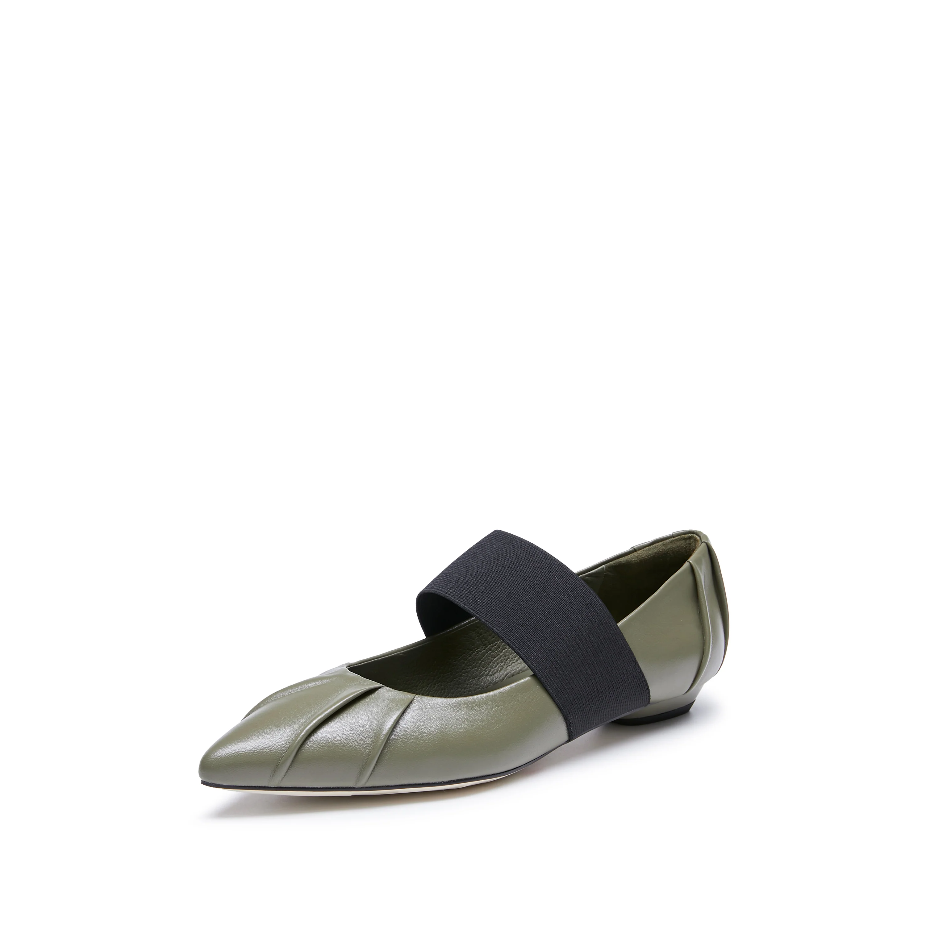 Mary Jane - Army Pleated Leather Pointed Ballerina Flats 9A951 - Image 5