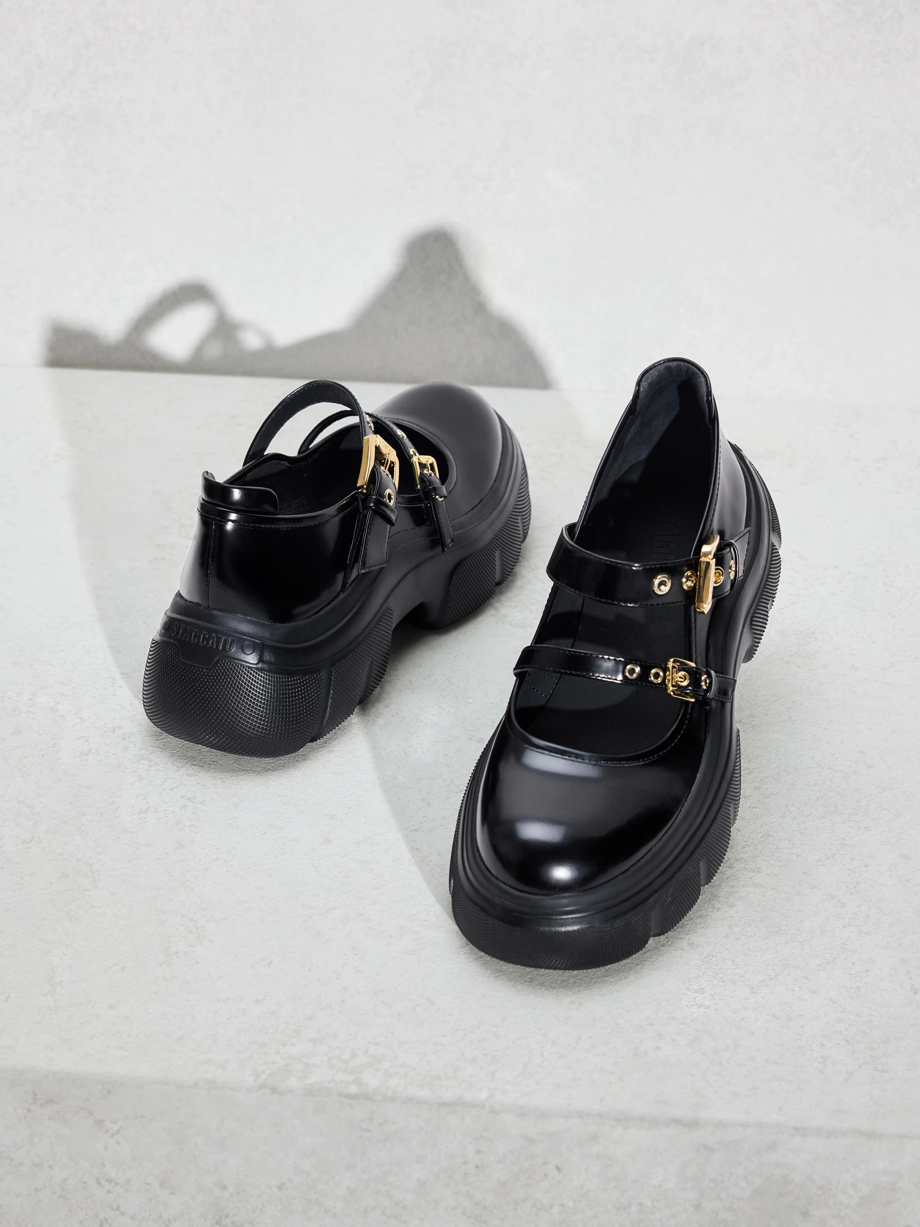 Mary Jane - Black Leather Metal Buckles  Platform Mary Jane Sneakers ESF19 - Image 6