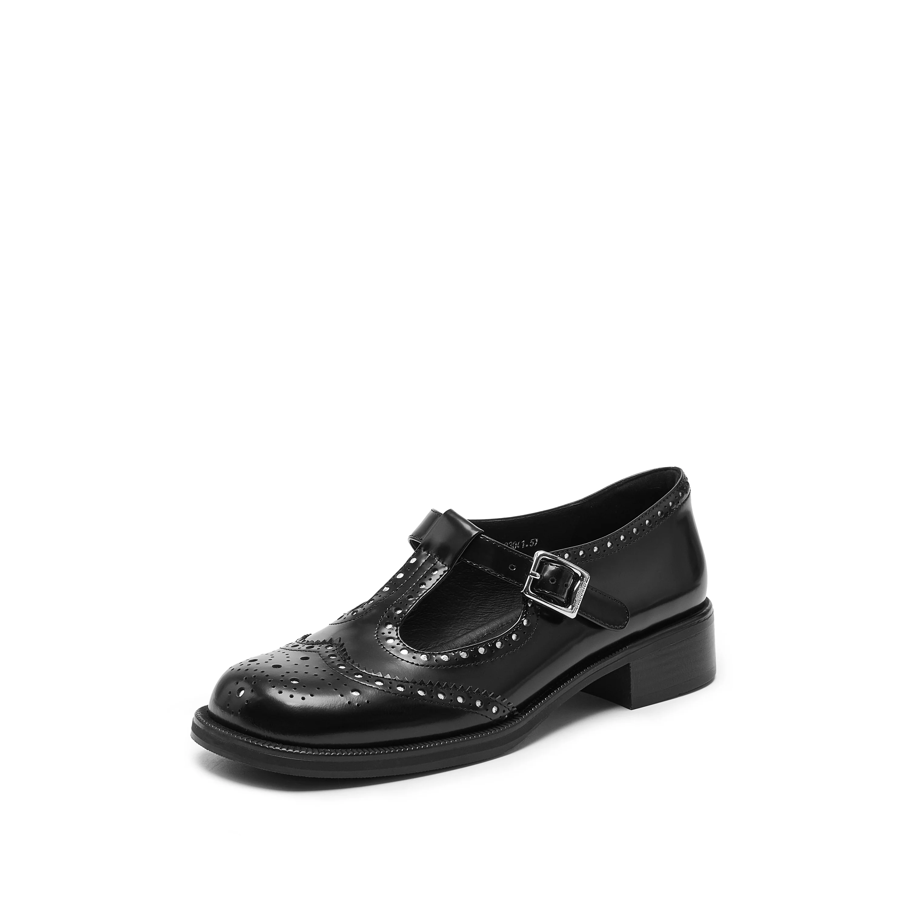 Mary Jane - Leather T-strap Chunky Block Heel Mary Janes B2388 - Image 5