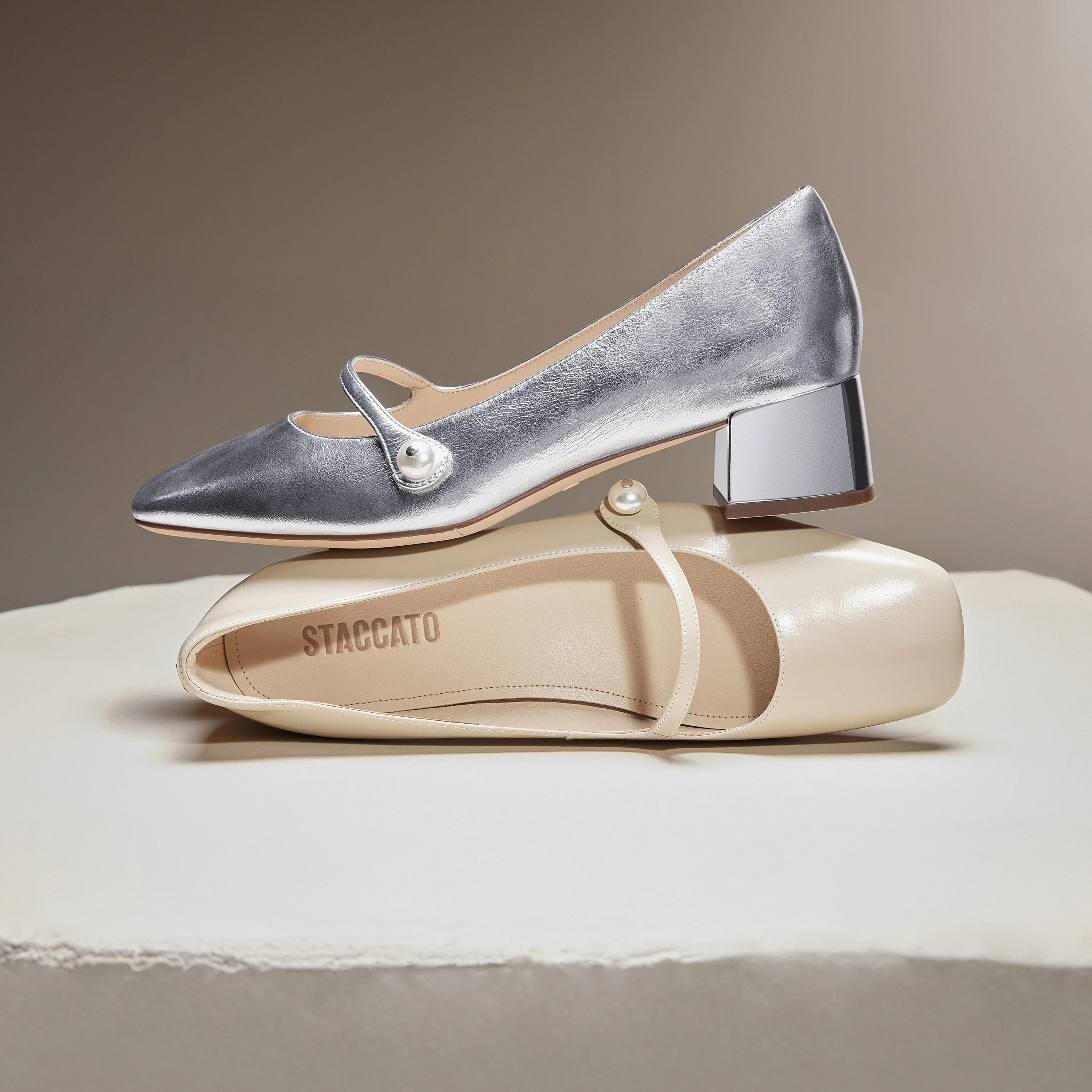 Mary Janes - Fortea Lume Silver Leather Block Heel Dress Pumps S5368 - Image 4