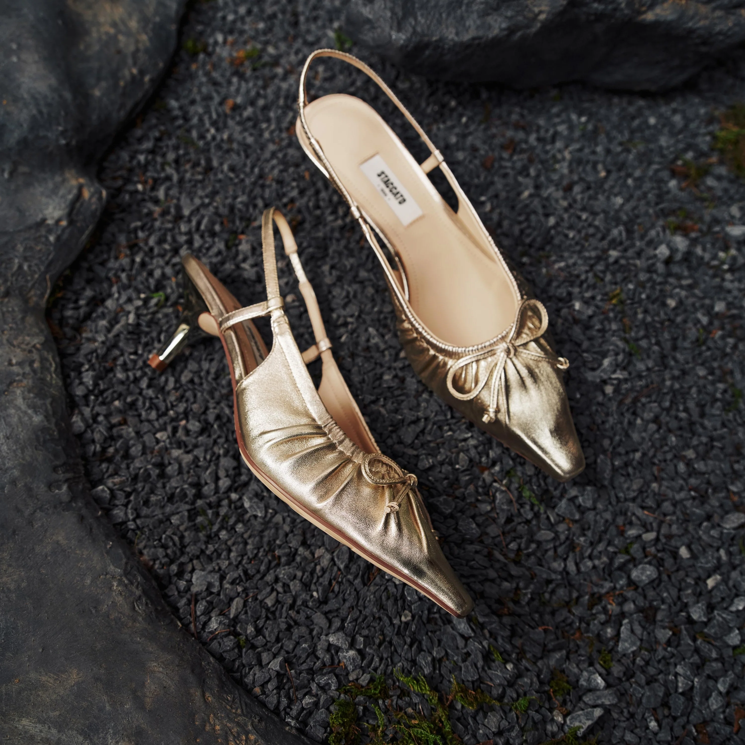 Sandals - "Golden Pleat" French Retro Pointed-Toe Heels EA215 - Image 6