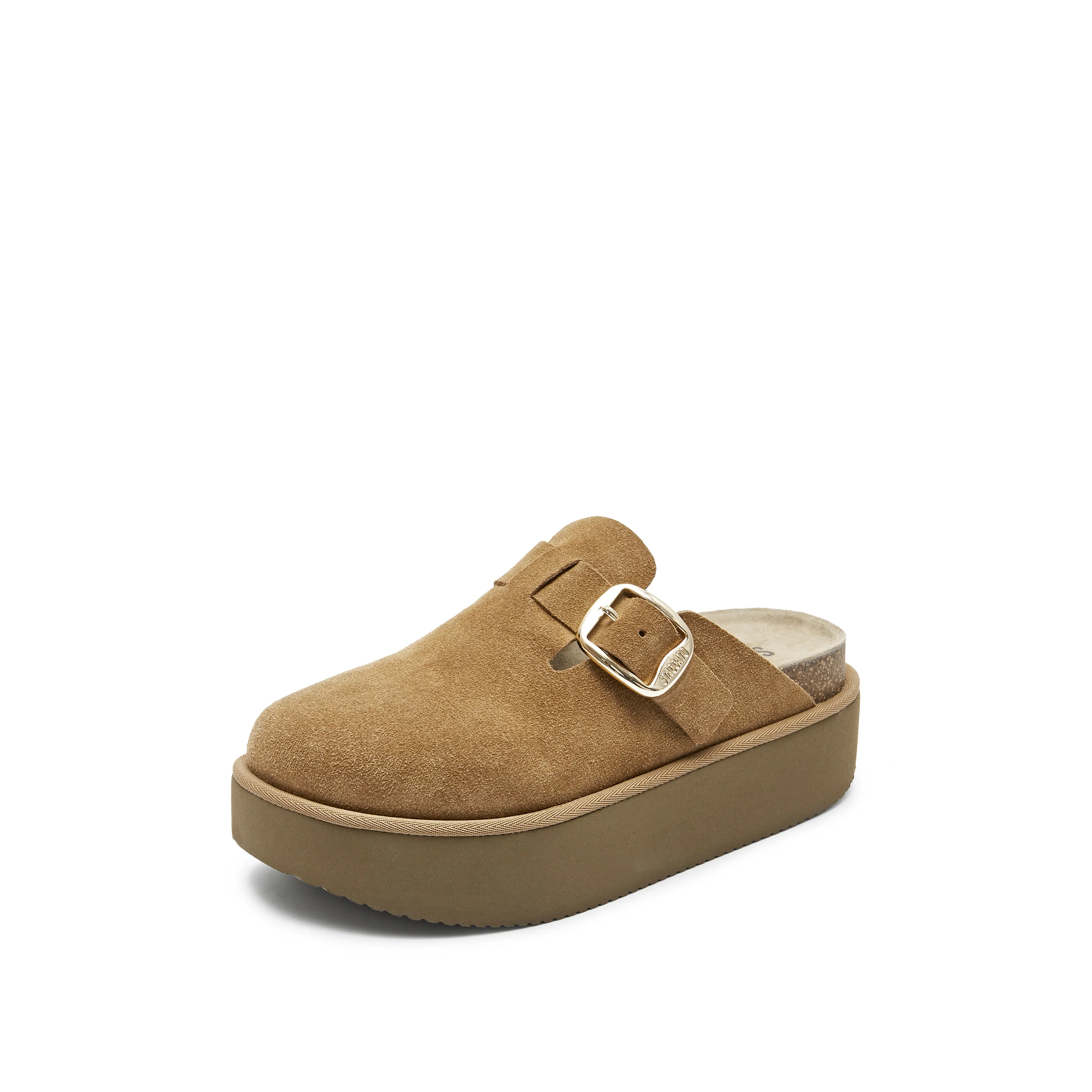 Sandals - Suede Leather Closed Toe Chunky Sole Mules Sandals EN312 - Image 6