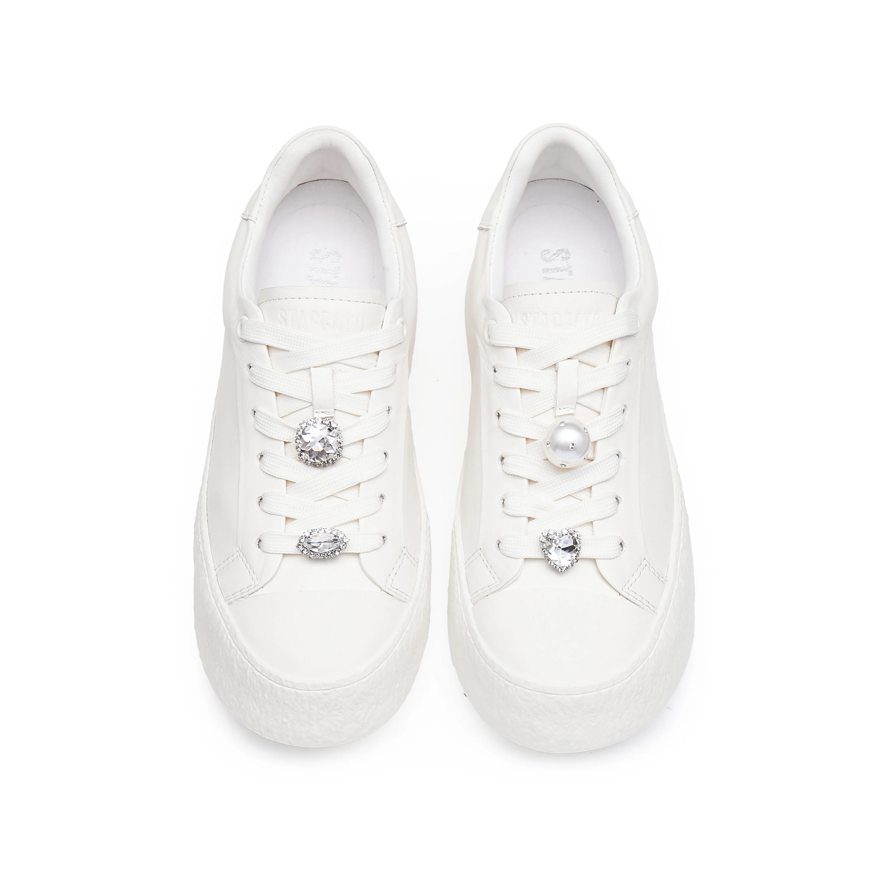Sneakers - Crystal Pearl Lace-Up Platform Sneakers F1382 - Image 7