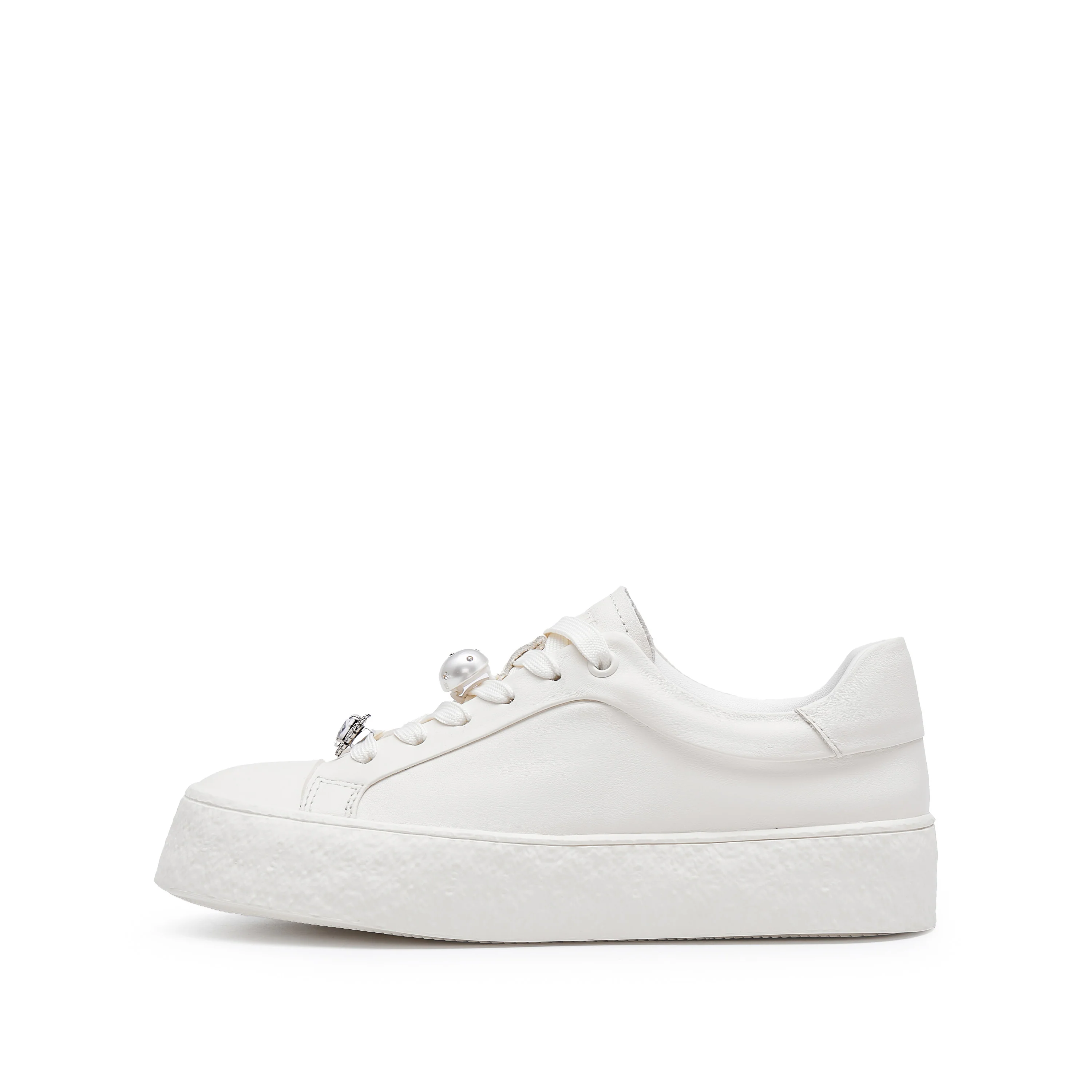 Sneakers - Crystal Pearl Lace-Up Platform Sneakers F1382 - Image 8