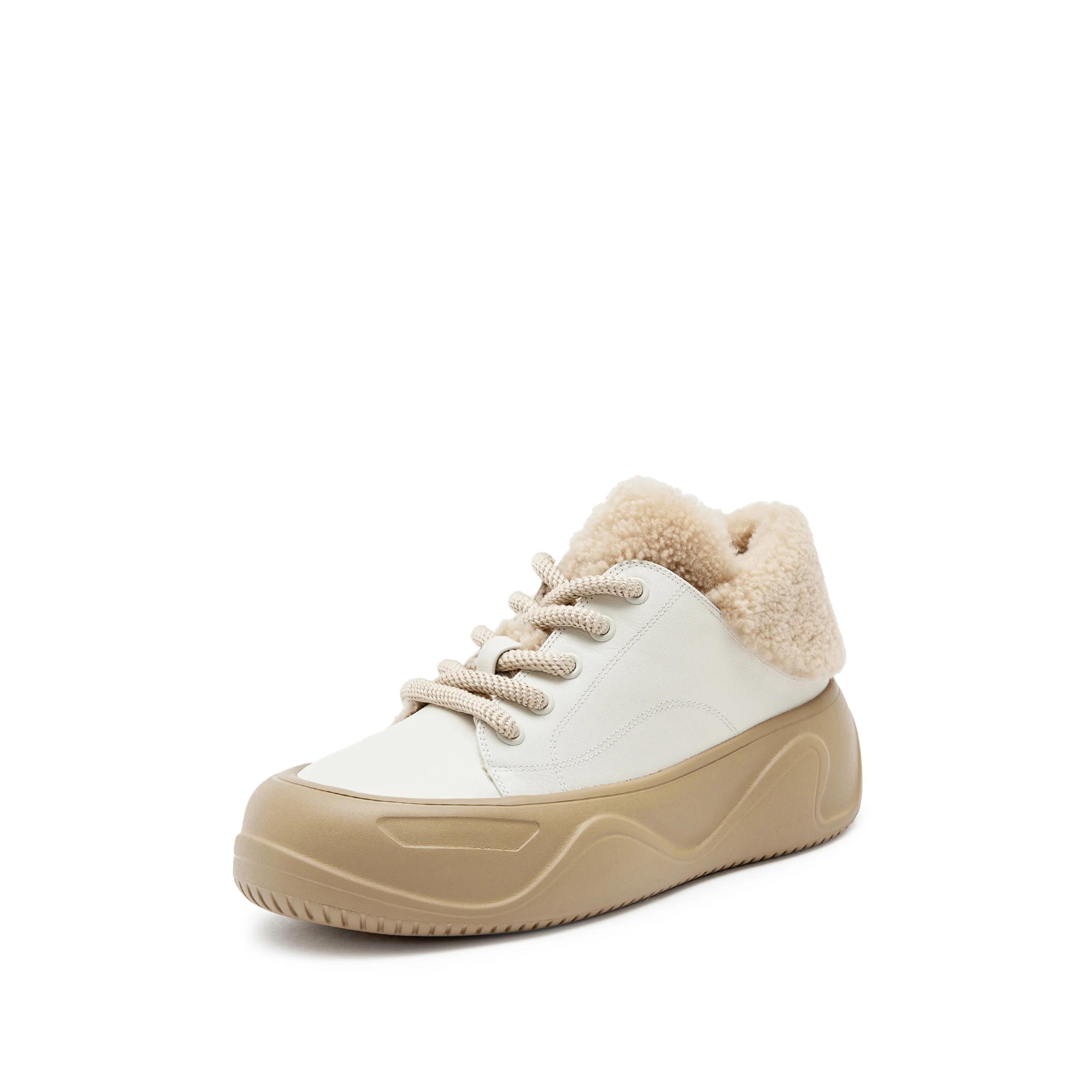 Sneakers - Leather Upper Sheep Wool-Lined Chunky Sole Sneaker EU005 - Image 5