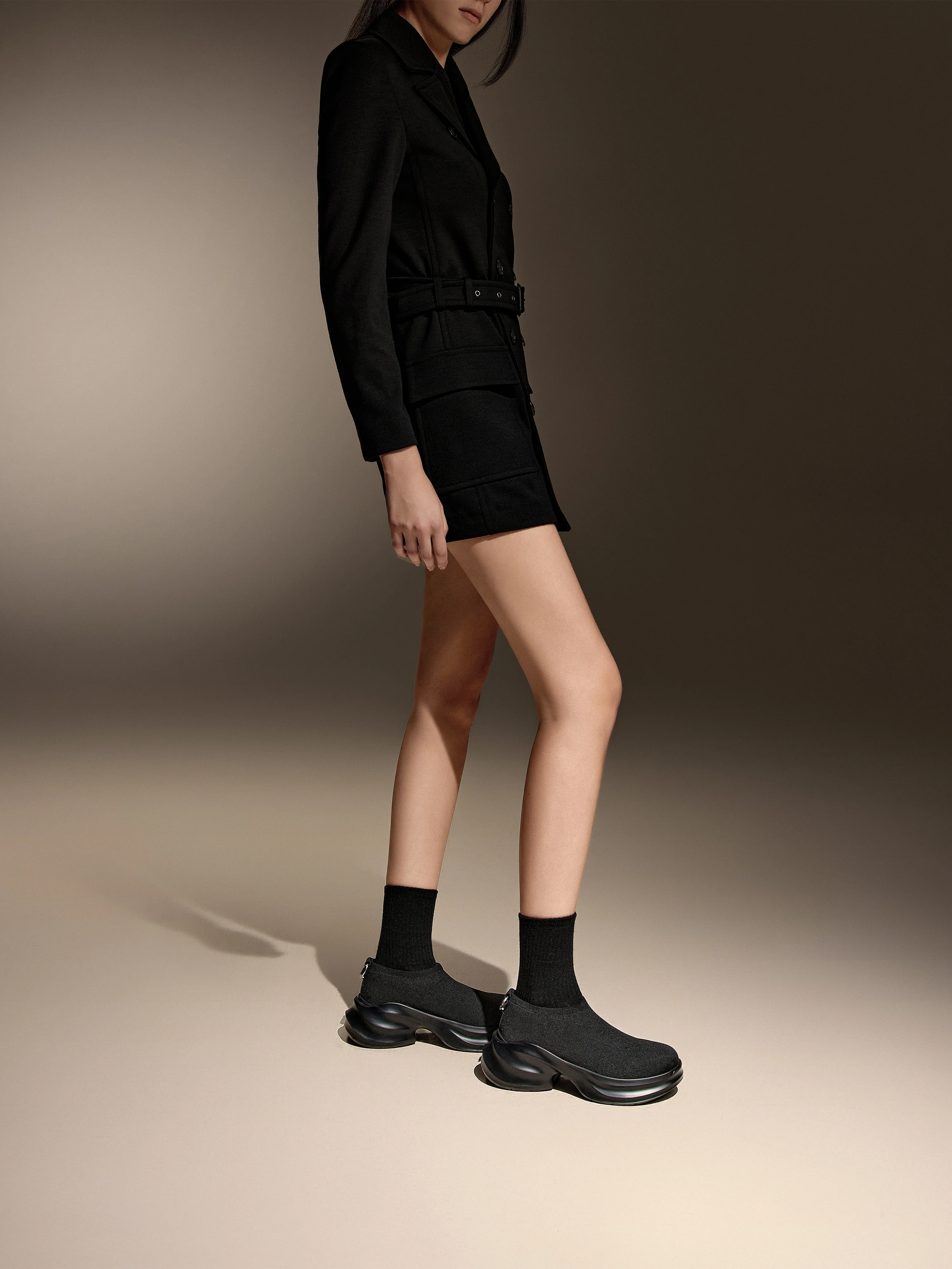 Staccato x Heliot Emil - Black Knitted Slip On Platform Sneakers EAI02 - Image 4
